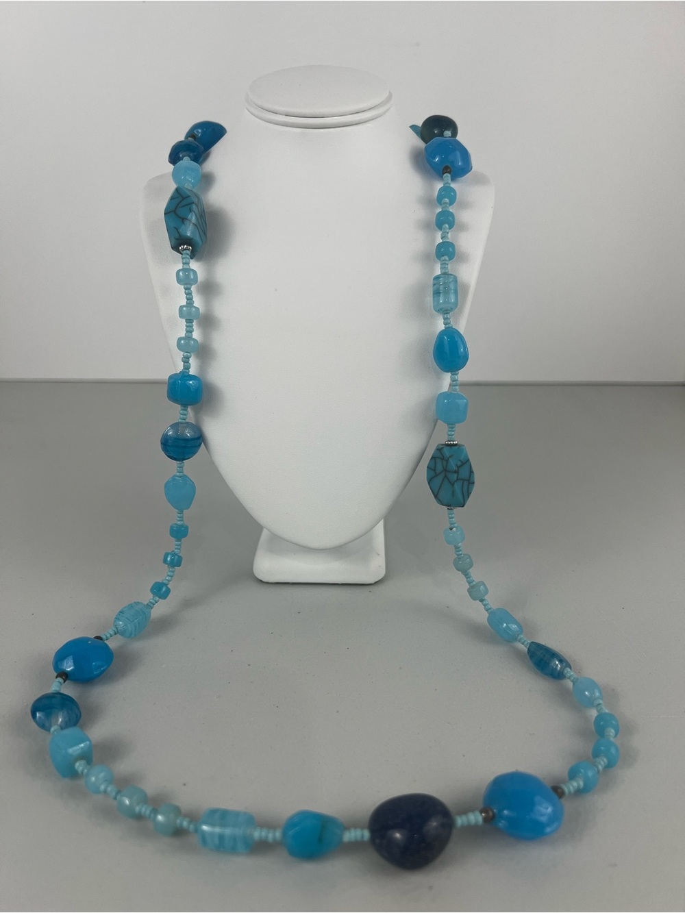 Mixed Media Blue Statement Necklace 40"